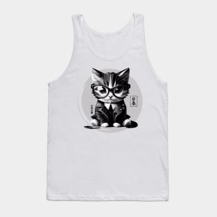 Stylish Cute Cat with Glasses and Suit Tank Top